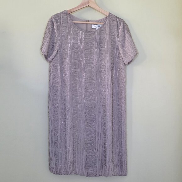 Dry Lake Beaded Dress Womens M Beige Stone Embellished SS Lined Party Cocktail - Picture 1 of 16